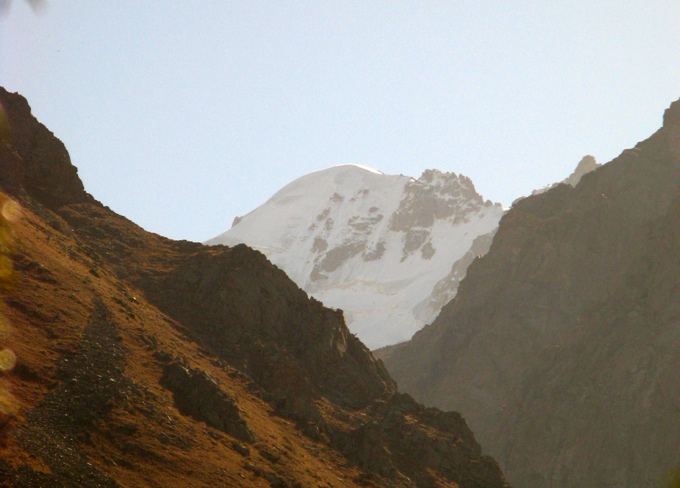 Snowy peak in distance