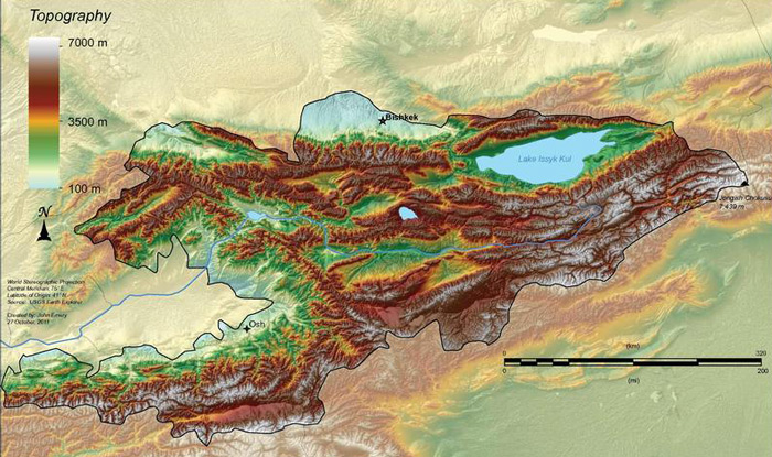 Kyrgyzstan topographic map
