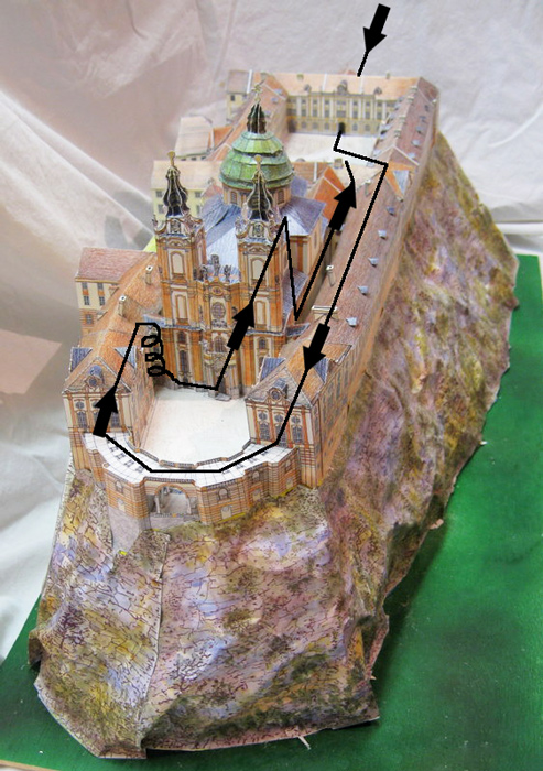 Model of Melk Abbey and our route