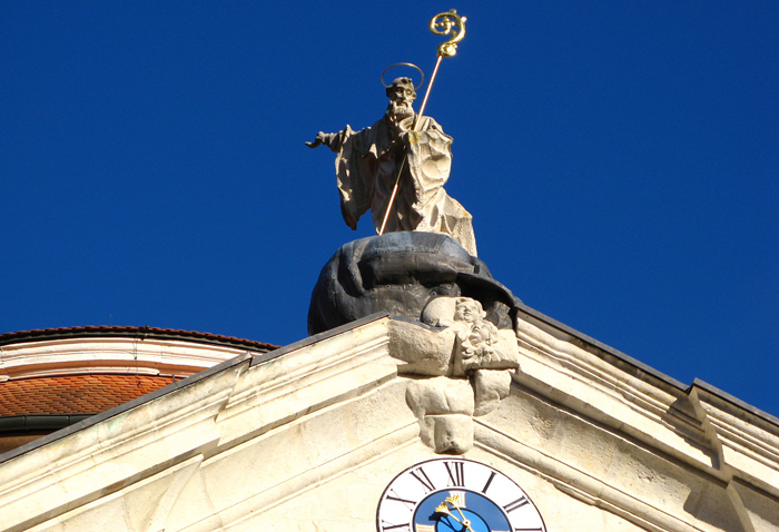 Statue of St. Benedict above church entrance