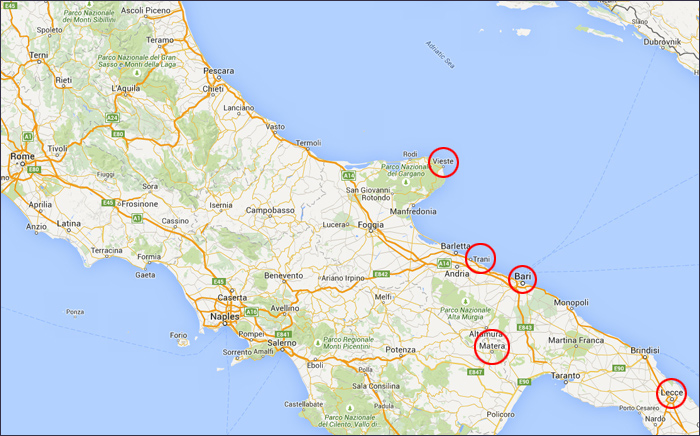 Map of southern Italy