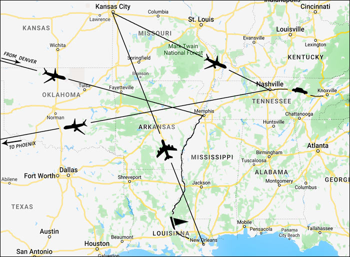 Our route by plane, boat and car